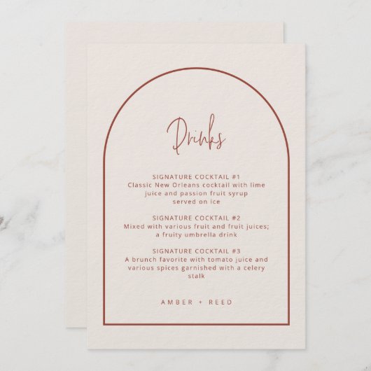 Menu Minimum Script-Cream & Terracotta-Drinken (Voorkant / Achterkant)