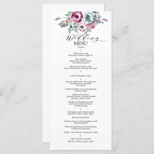 Menu Mint & Mauve Floral Waterverf Wedding (Voorkant / Achterkant)