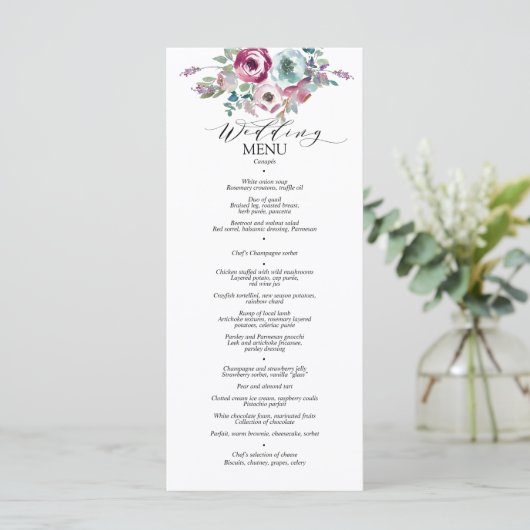 Menu Mint & Mauve Floral Waterverf Wedding (Staand voorkant)