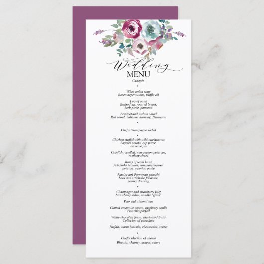 Menu Mint & Mauve Floral Waterverf Wedding (Voorkant / Achterkant)