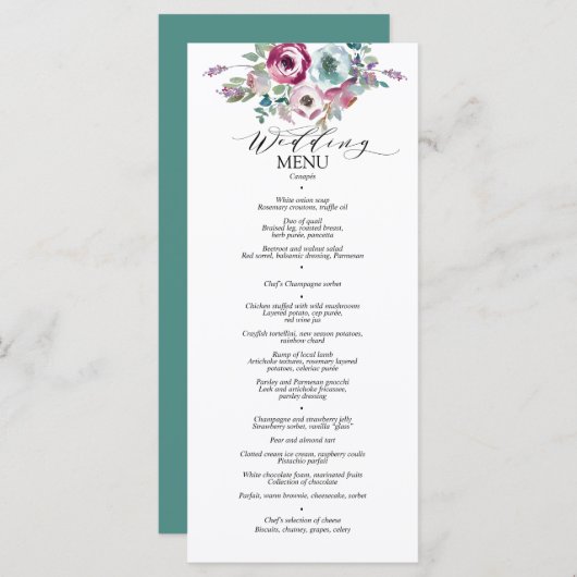 Menu Mint & Mauve Floral Waterverf Wedding (Voorkant / Achterkant)