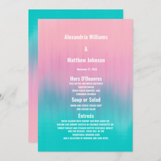 Menu Modern aqua roze ombre pushstrokes (Voorkant / Achterkant)