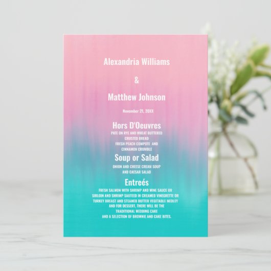 Menu Modern aqua roze ombre pushstrokes (Staand voorkant)