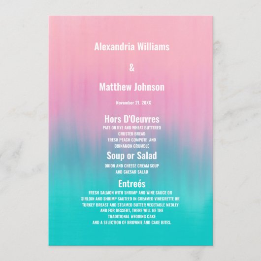 Menu Modern aqua roze ombre pushstrokes (Voorkant)