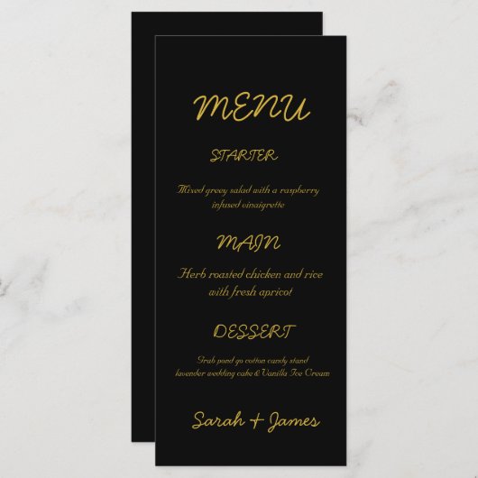 Menu Modern Black and Gold Script Wedding (Voorkant / Achterkant)