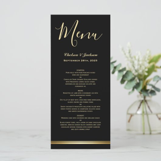 Menu Modern Black Gold Wedding (Staand voorkant)