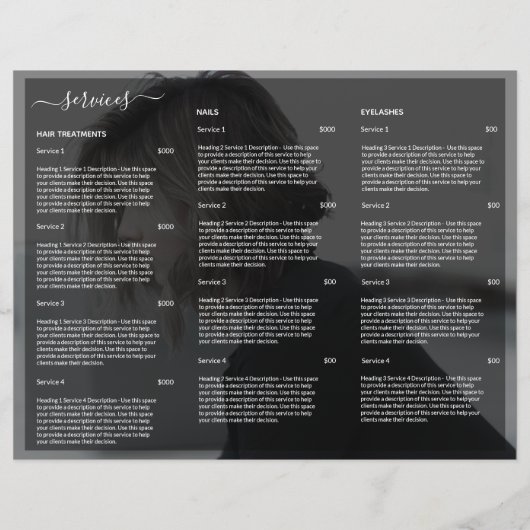 Menu Modern Black Hair Salon Price List Service (Achterkant)