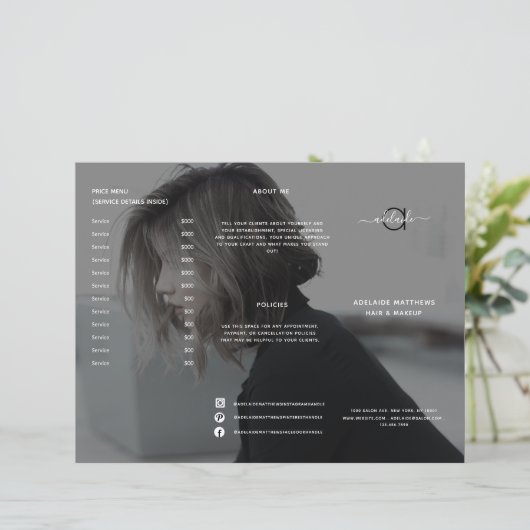 Menu Modern Black Hair Salon Price List Service (Staand voorkant)