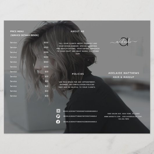 Menu Modern Black Hair Salon Price List Service (Voorkant)