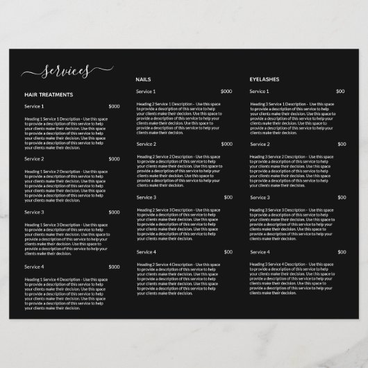 Menu Modern Black Hair Salon Price List Service (Achterkant)