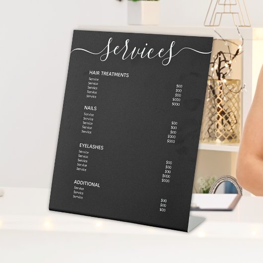 Menu Modern Black Hair Stylist Price List Service Reclamebord Met Voetstuk