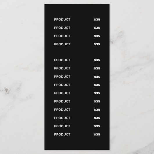 Menu Modern Black Restaurant Bar | Prijslijst (Achterkant)