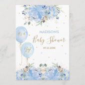 Menu Modern Chic Blue Floral Balloons Baby shower (Achterkant)