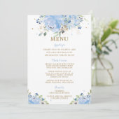 Menu Modern Chic Blue Floral Balloons Baby shower (Staand voorkant)