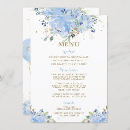Menu Modern Chic Blue Floral Balloons Baby shower