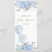 Menu Modern Chic Blue Floral Balloons Baby shower (Achterkant)