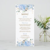 Menu Modern Chic Blue Floral Balloons Baby shower (Staand voorkant)