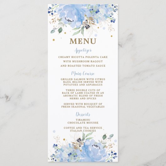 Menu Modern Chic Blue Floral Balloons Baby shower (Voorkant)