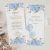 Menu Modern Chic Blue Floral Balloons Baby shower