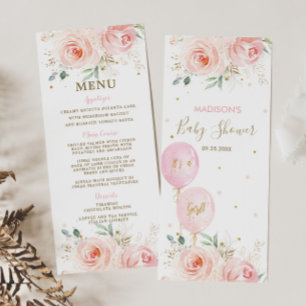Menu Modern Chic Blush Floral Balloons Baby shower