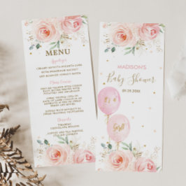 Menu Modern Chic Blush Floral Balloons Baby shower