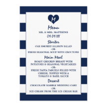 Menu Modern Chic Navy Blue & White Wedding