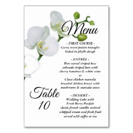 Menu: modern en minimalistisch wit met orchidee en kaart
