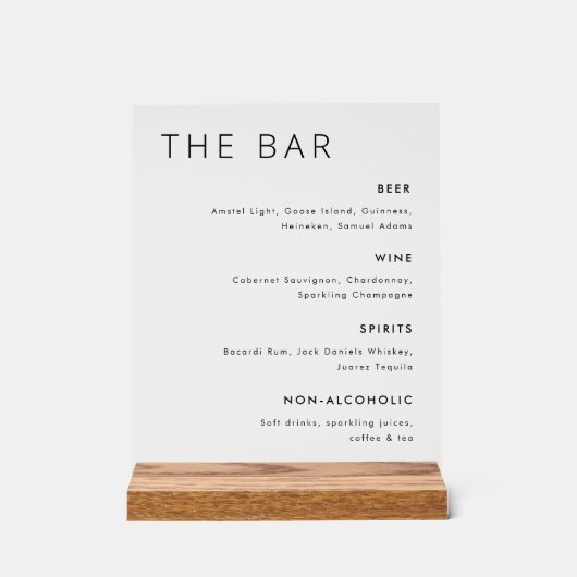 Menu Modern Minimalist Wedding Bar Acryl Bord (Voorkant)