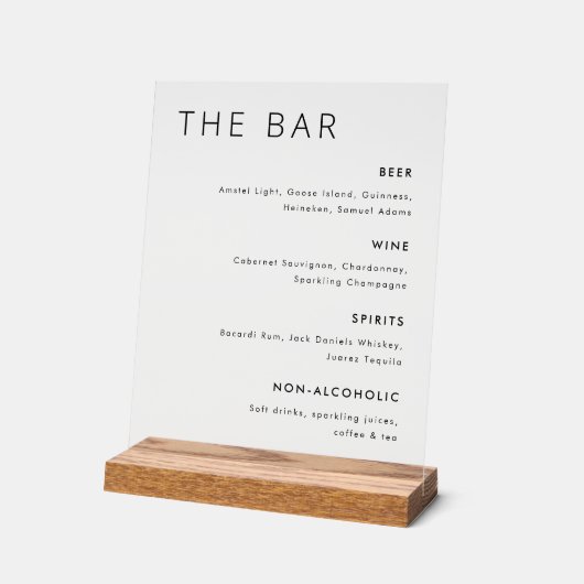 Menu Modern Minimalist Wedding Bar Acryl Bord (Hoek)
