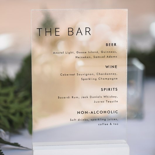 Menu Modern Minimalist Wedding Bar Acryl Bord