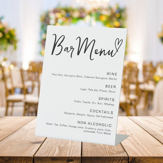 Menu Modern Minimalist Wedding Bar Reclamebord Met Voetstuk