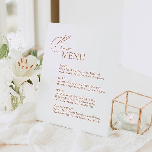 Menu Modern Minimalist Wedding Bar Reclamebord Met Voetstuk