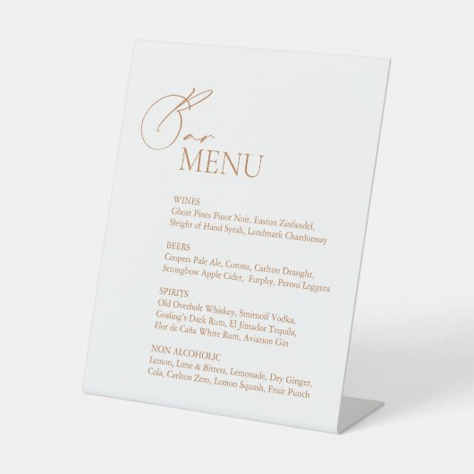 Menu Modern Minimalist Wedding Bar Reclamebord Met Voetstuk (Voorkant)