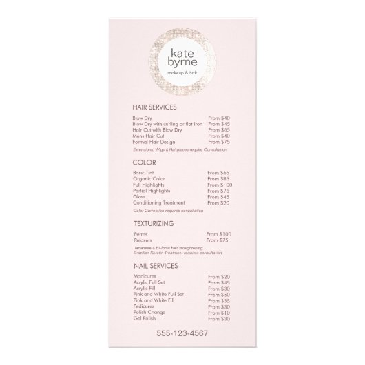 Menu Modern Pink Sequin Salon Price List Service (Voorkant)