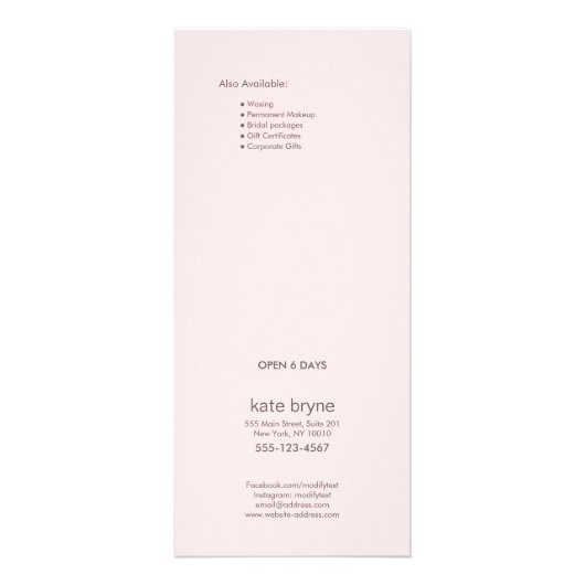 Menu Modern Pink Sequin Salon Price List Service (Achterkant)