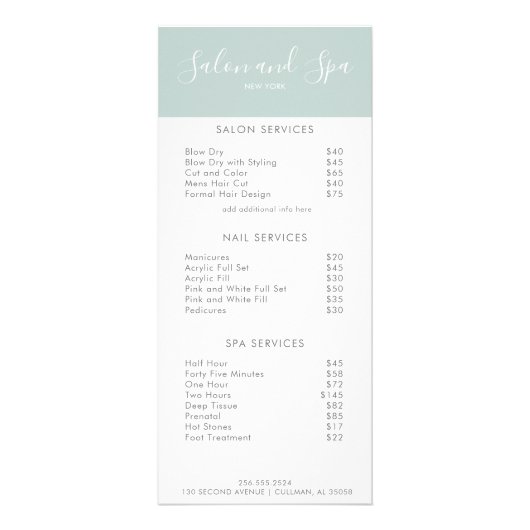 Menu Modern Salon Price (Voorkant)