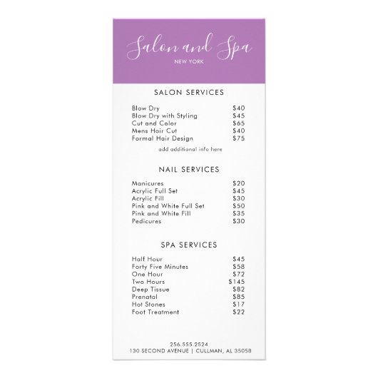 Menu Modern Salon Price (Voorkant)