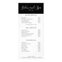 Menu Modern Salon Price