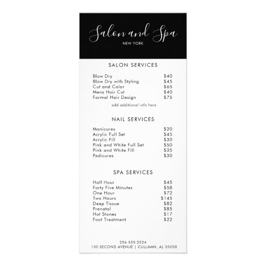 Menu Modern Salon Price (Voorkant)
