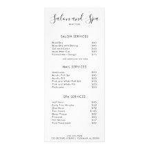 Menu Modern Salon Price