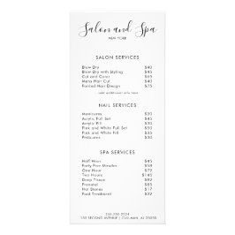 Menu Modern Salon Price