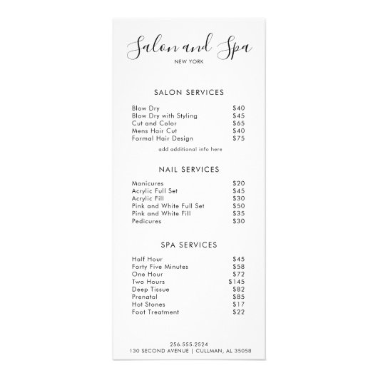 Menu Modern Salon Price (Voorkant)