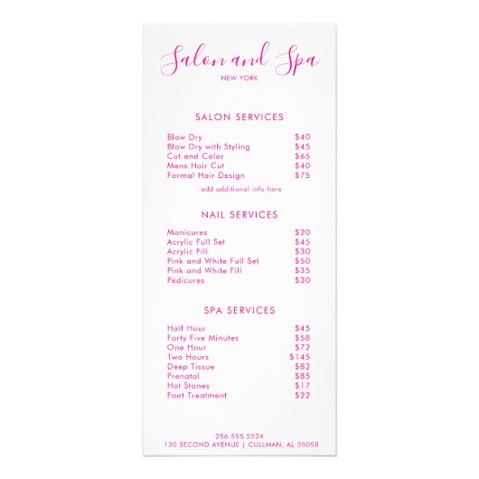 Menu Modern Salon Price (Voorkant)