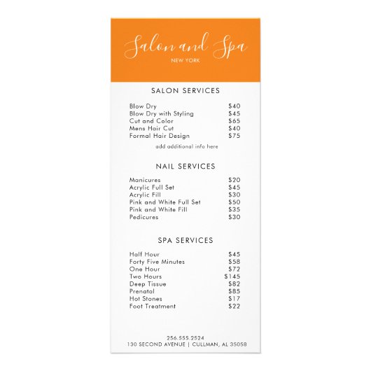 Menu Modern Salon Price (Voorkant)