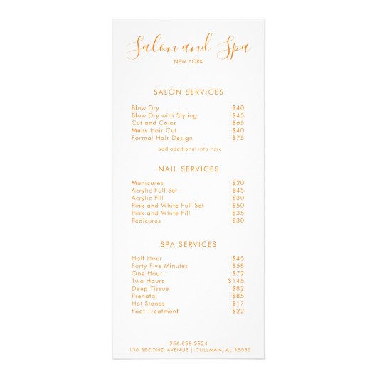 Menu Modern Salon Price (Voorkant)