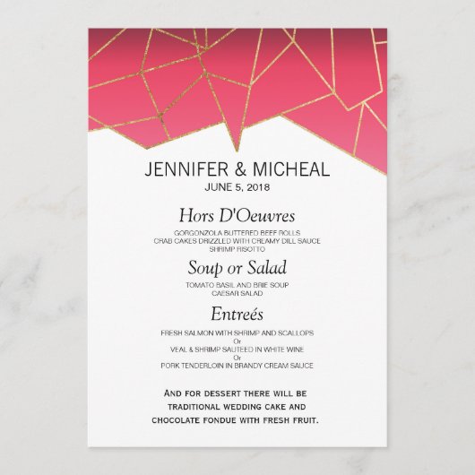 Menu Modern Summer Gradient Gold Geo Wedding (Voorkant)