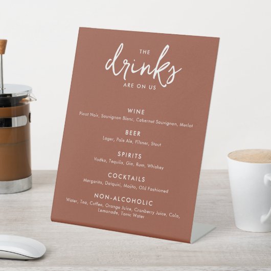 Menu Modern Terracotta Wedding Bar Reclamebord Met Voetstuk (Insitu)