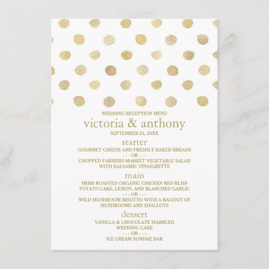 Menu Modern White & Gold Polka Dots Wedding (Voorkant)