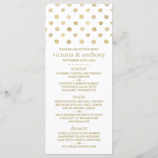 Menu Modern White & Gold Polka Dots Wedding (Voorkant)