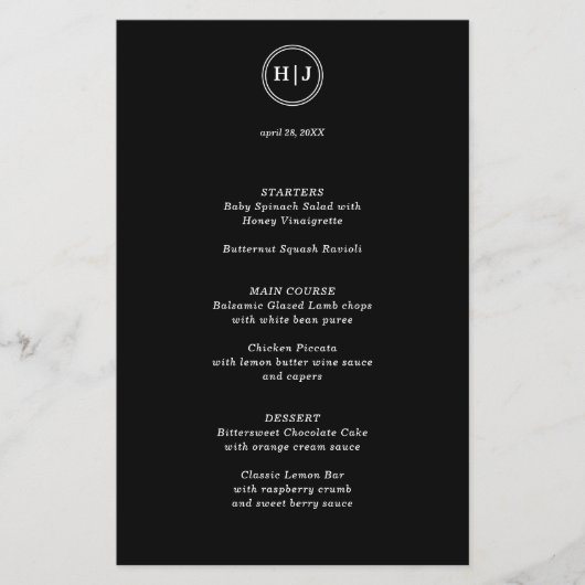 Menu Modern zwart monogram (Voorkant)